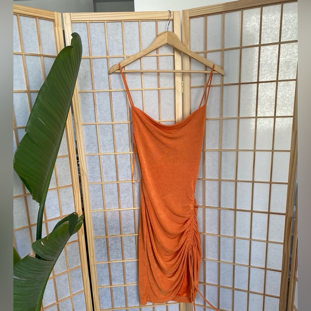 Orange Tank Mini Dress With Tie Details